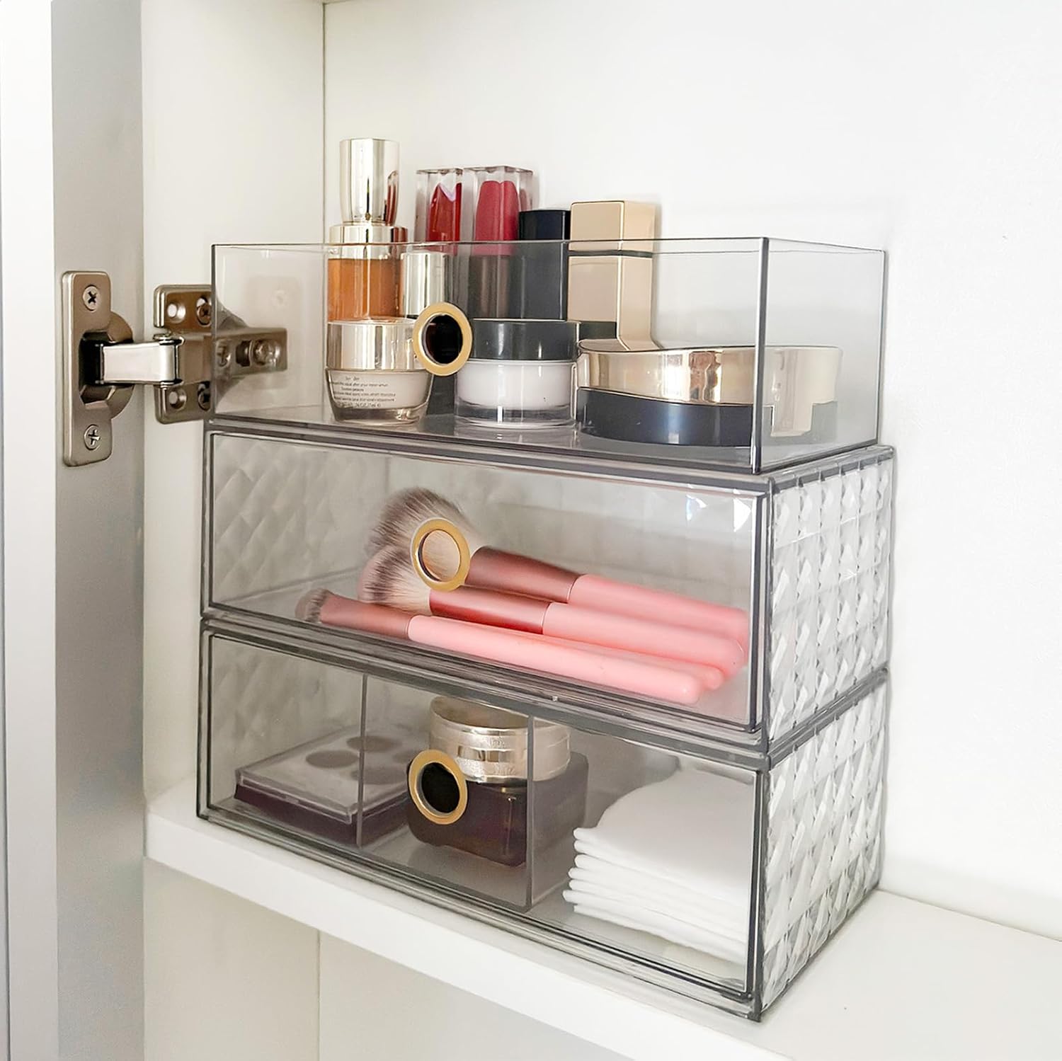 Zemalun 39 Inch Narrow Medicine Cabinet Organizer 3-Tier Stackable with Adjustable Drawers