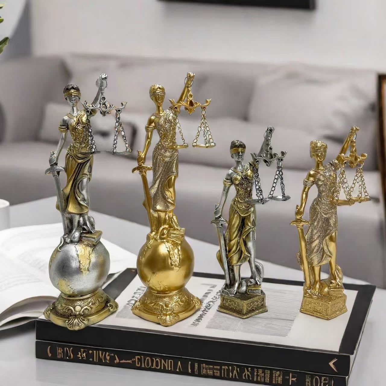 Lady Justice Statue - Gold or Silver Finish Desk Decor