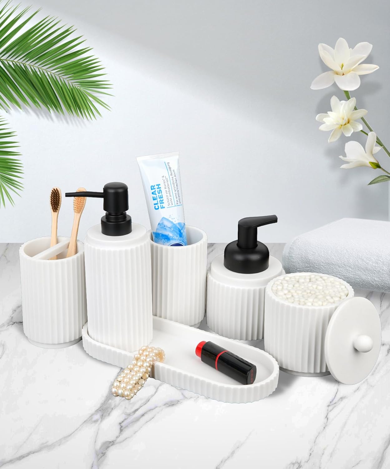 Deobath White 6-Piece Bathroom Accessory Set 1