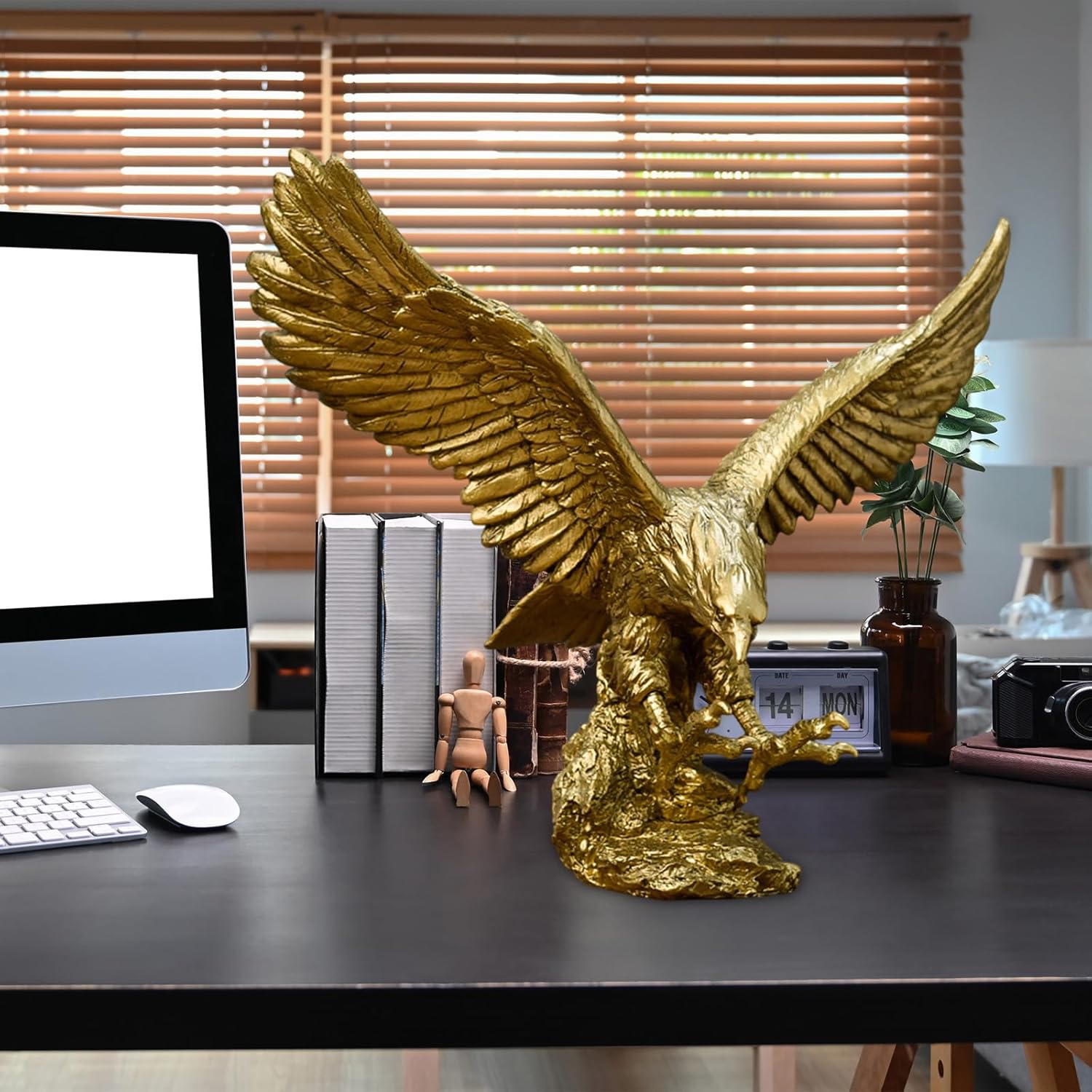 Golden Resin Flying Wild Eagle Statue - L Size