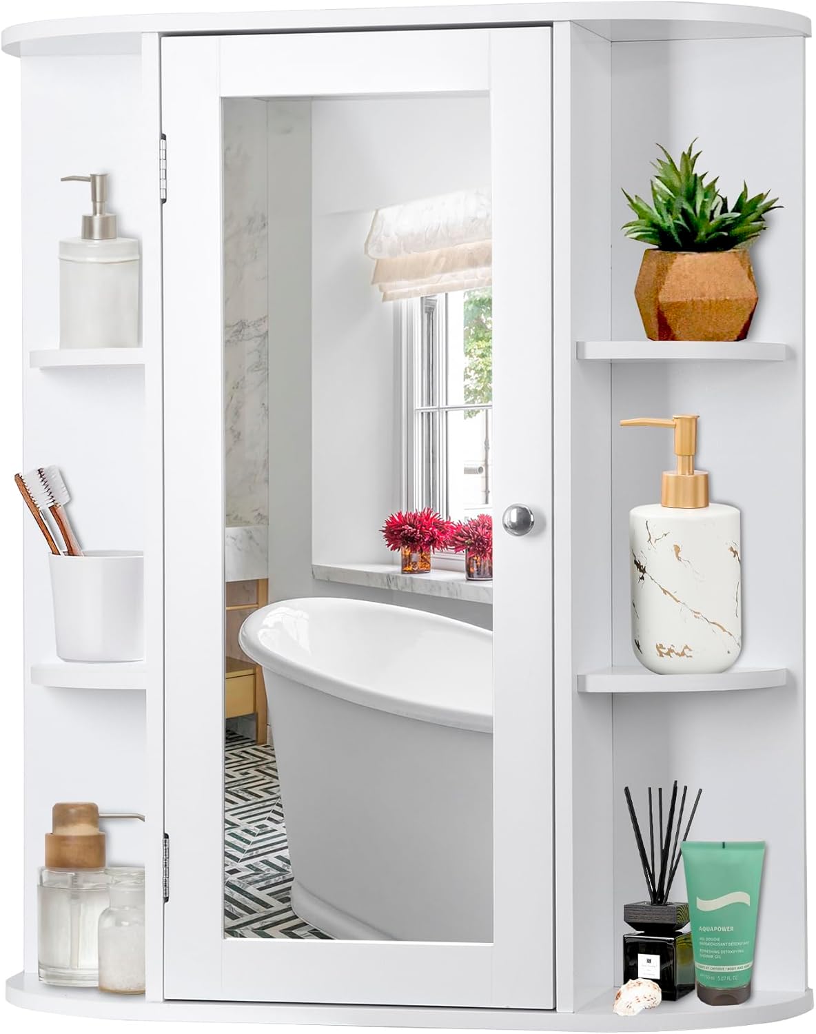ZENY Bathroom Cabinet with Adjustable Shelves and Mirror