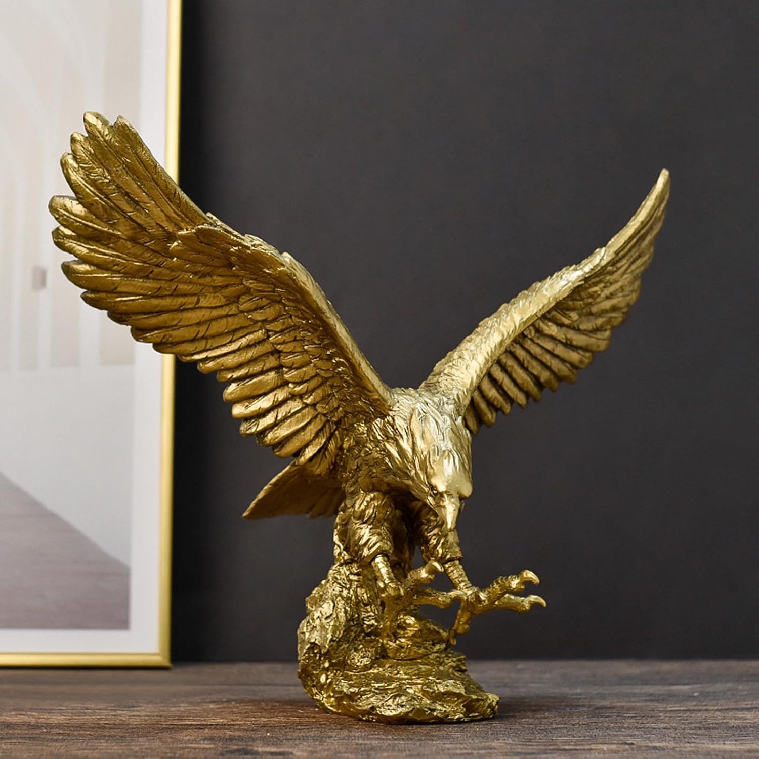 Golden Resin Flying Wild Eagle Statue - L Size