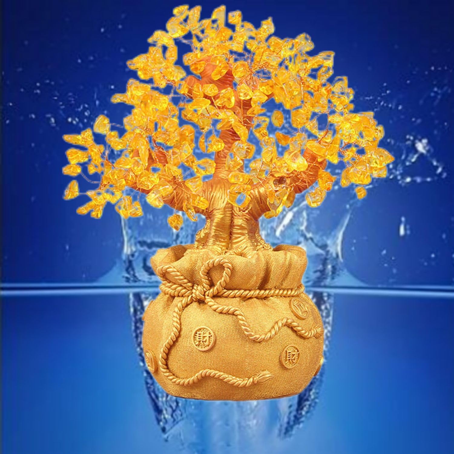 Yellow Crystal Wealth Tree Feng Shui Statue - Large Size