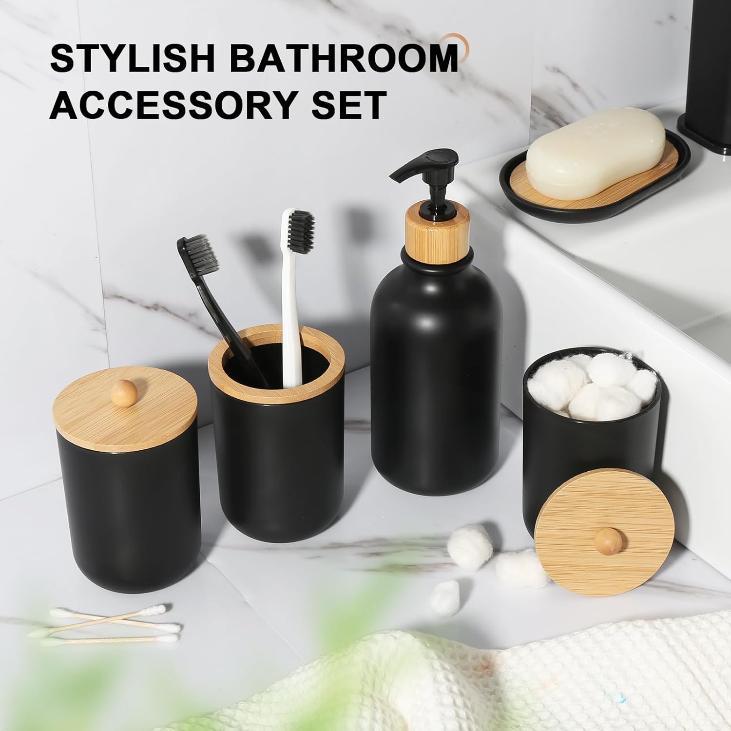 Kasunting 8-Piece Matte Black Bathroom Accessory Set 1