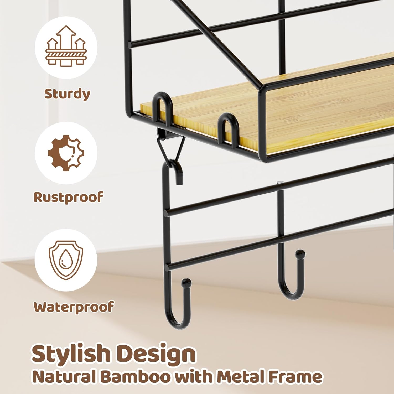 Edergoo Shower Caddy 2 Pack with Hooks and Bamboo Design