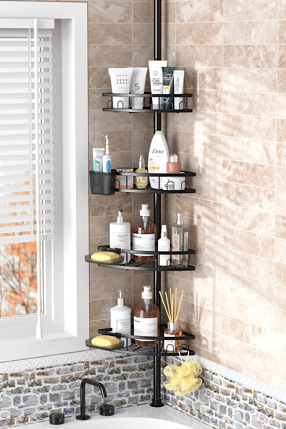 Foukus Tension Pole Shower Caddy Corner Adjustable 4 Tier Organizer