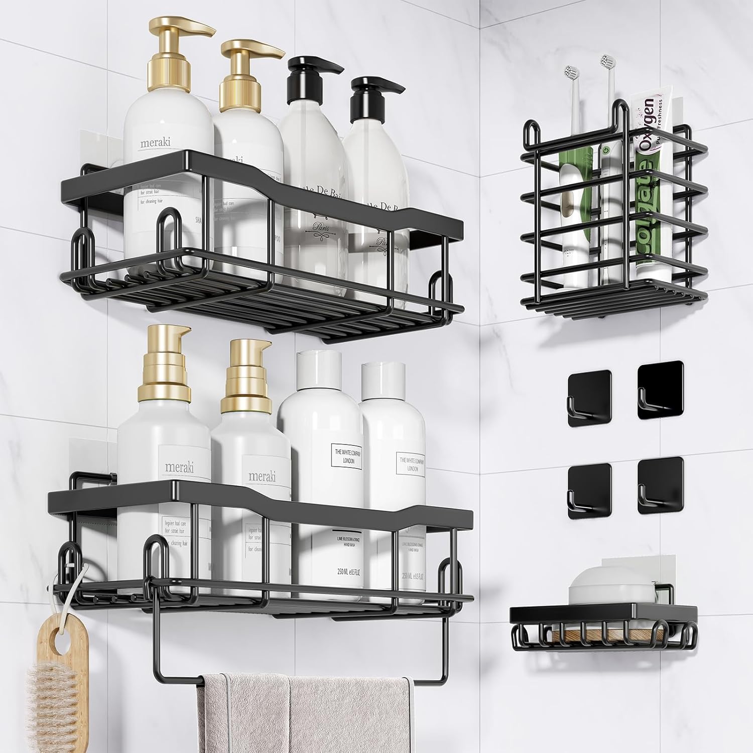 JIANDOS 9 Piece Shower Caddy Set with Hooks and Adhesives