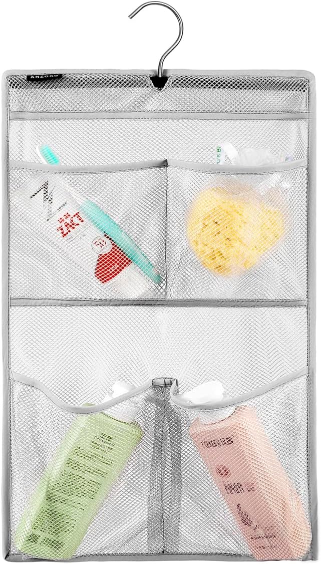 ANZORG Mesh Shower Caddy with 4 Pockets and Rotating Hanger