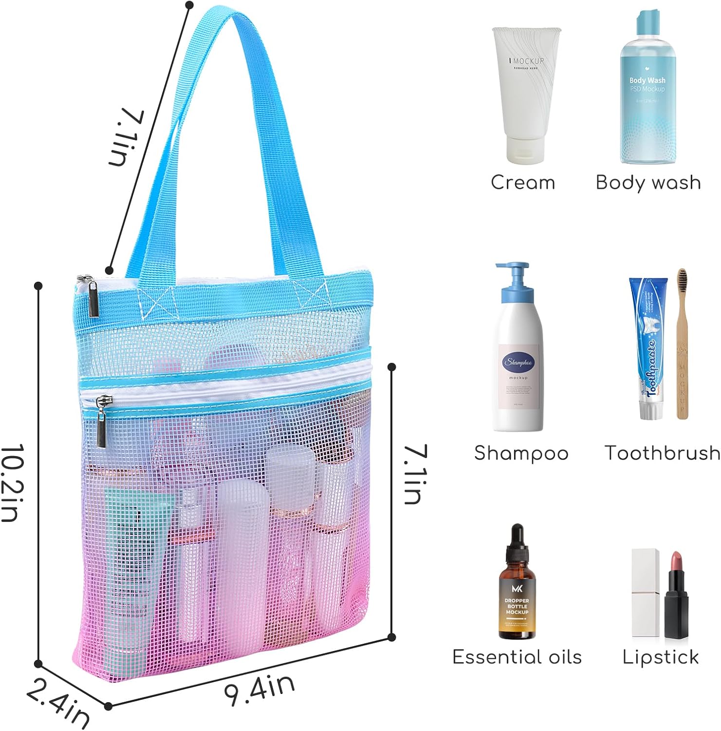 Nidoul Mesh Shower Caddy Zipper Bag for Travel Dorm Gym Beach