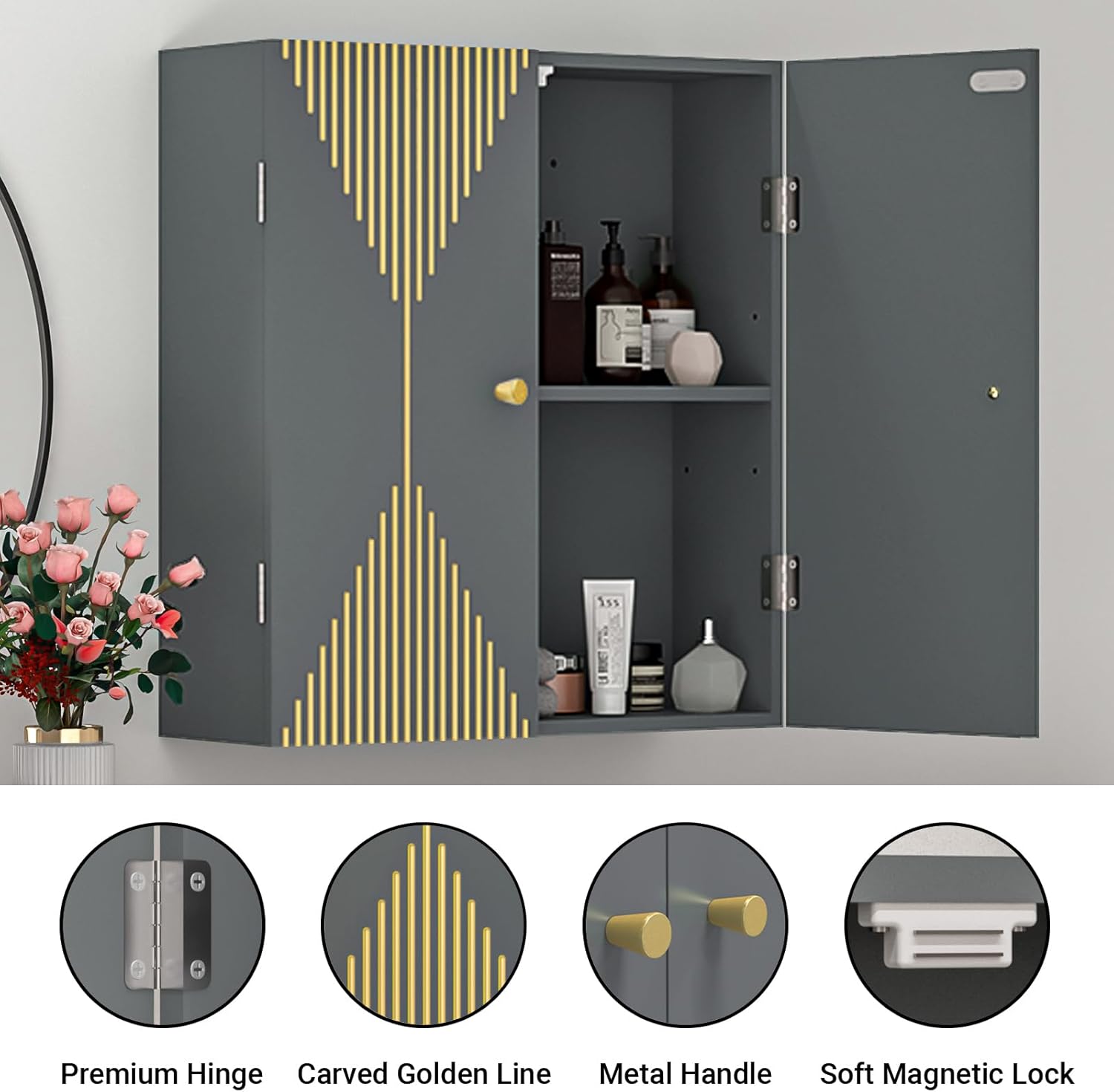 VOXANOXI Bathroom Cabinet Wall Mount Premium Design Over the Toilet Storage Cabinet