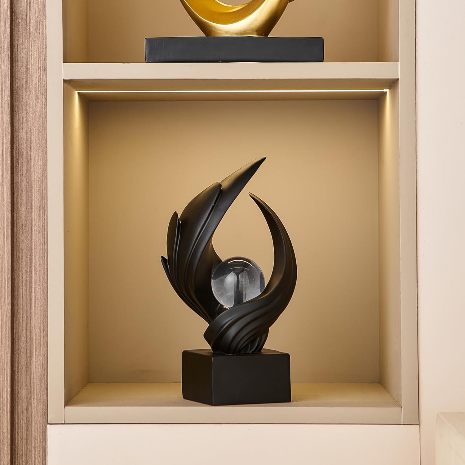 Abstract Art Sculpture Resin Gold Modern White Decor