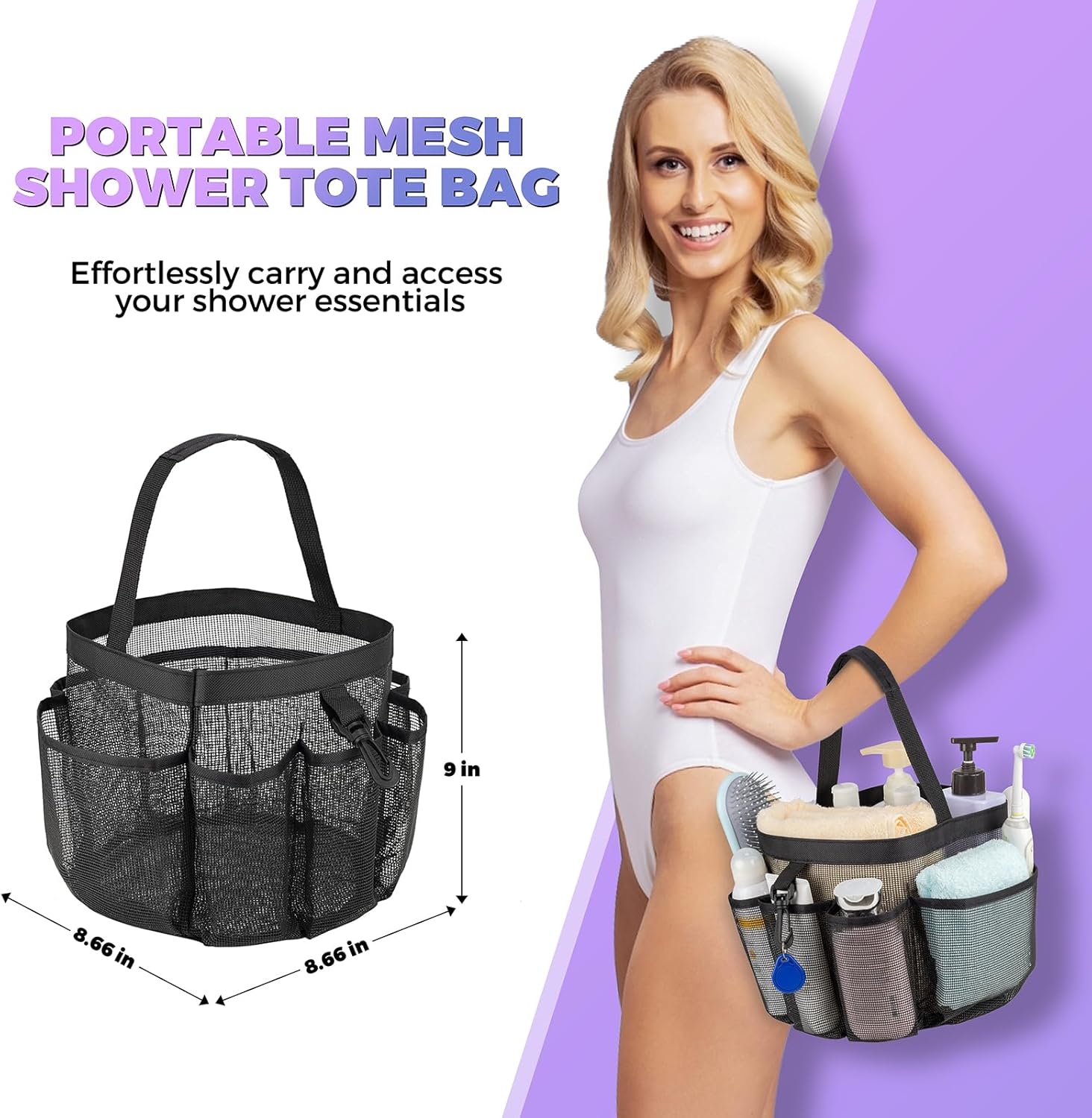 Mesh Shower Caddy Portable with 8 Pockets 1