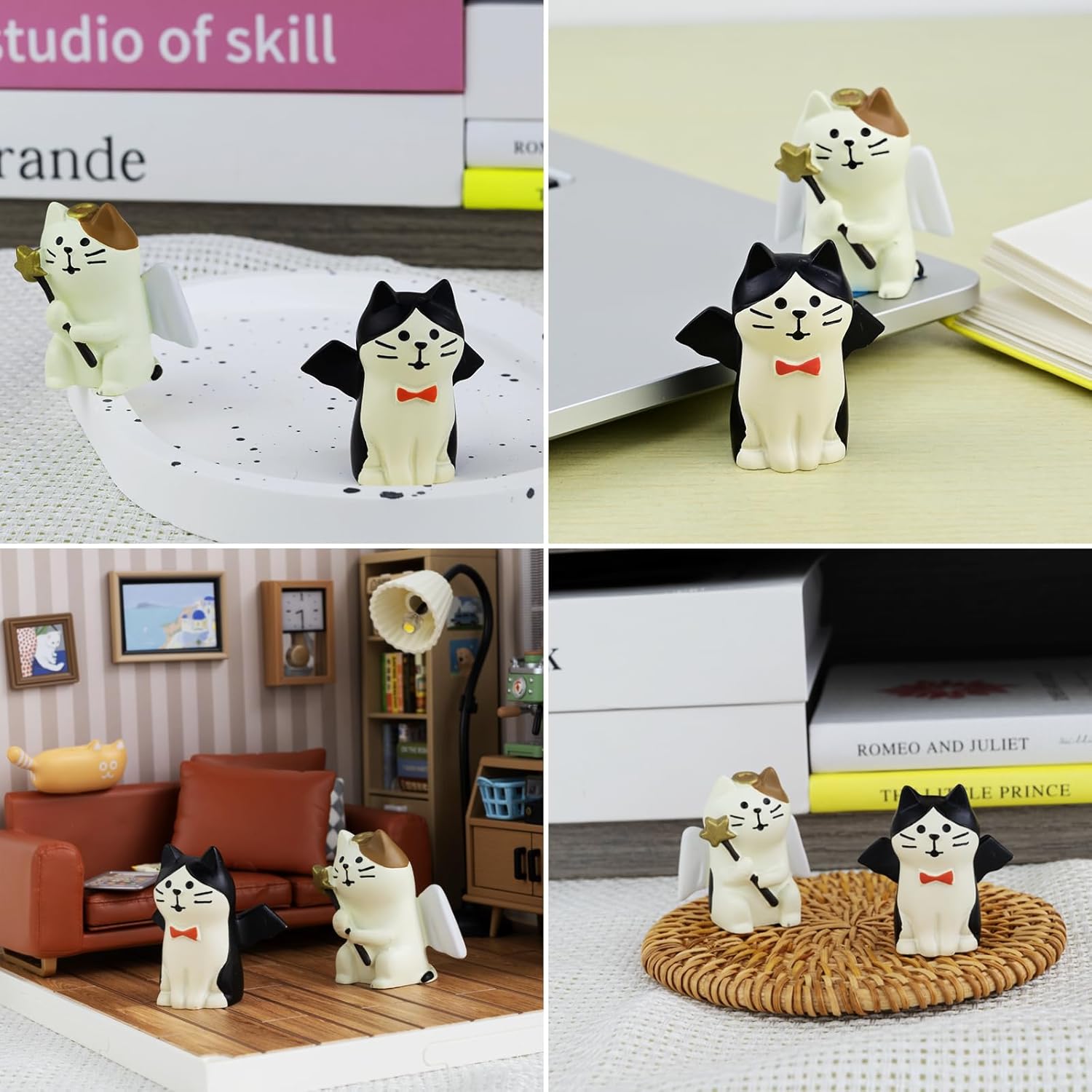 2Pcs Cute Mini Cat Figurine for Office Home Decor