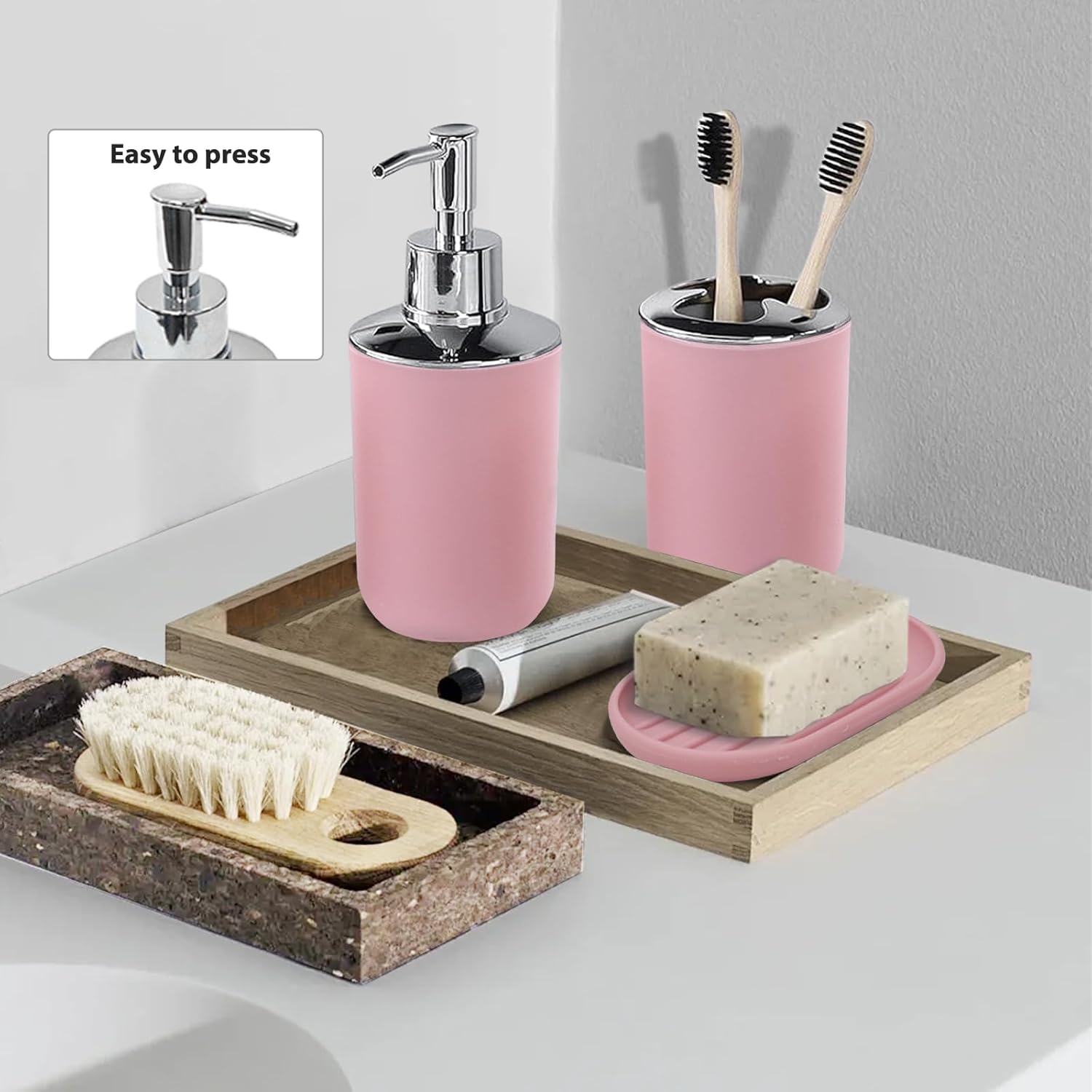 CERBIOR 6-Piece Bathroom Accessory Set Blush Pink 1