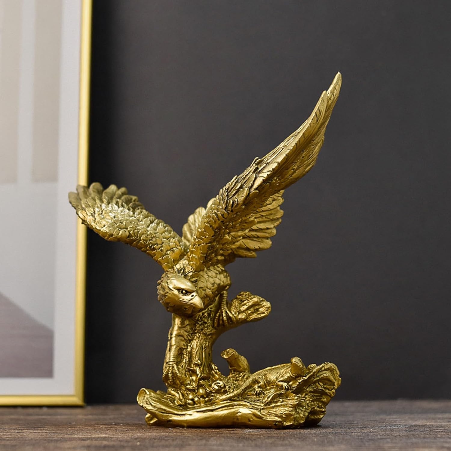 Golden Resin Flying Eagle Statue for Home Office Decor