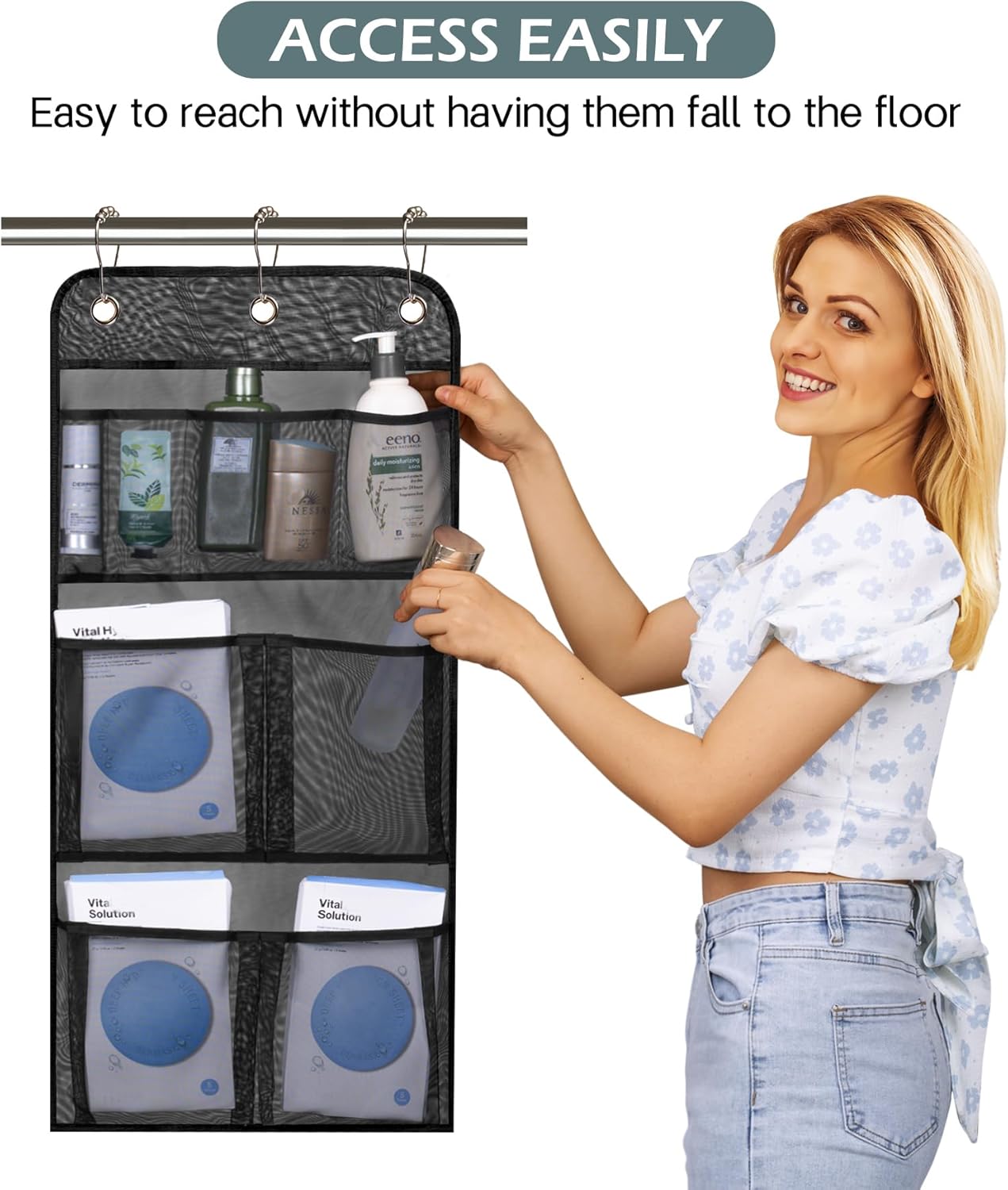 MISSLO Mesh Shower Caddy with Door and Curtain Hooks