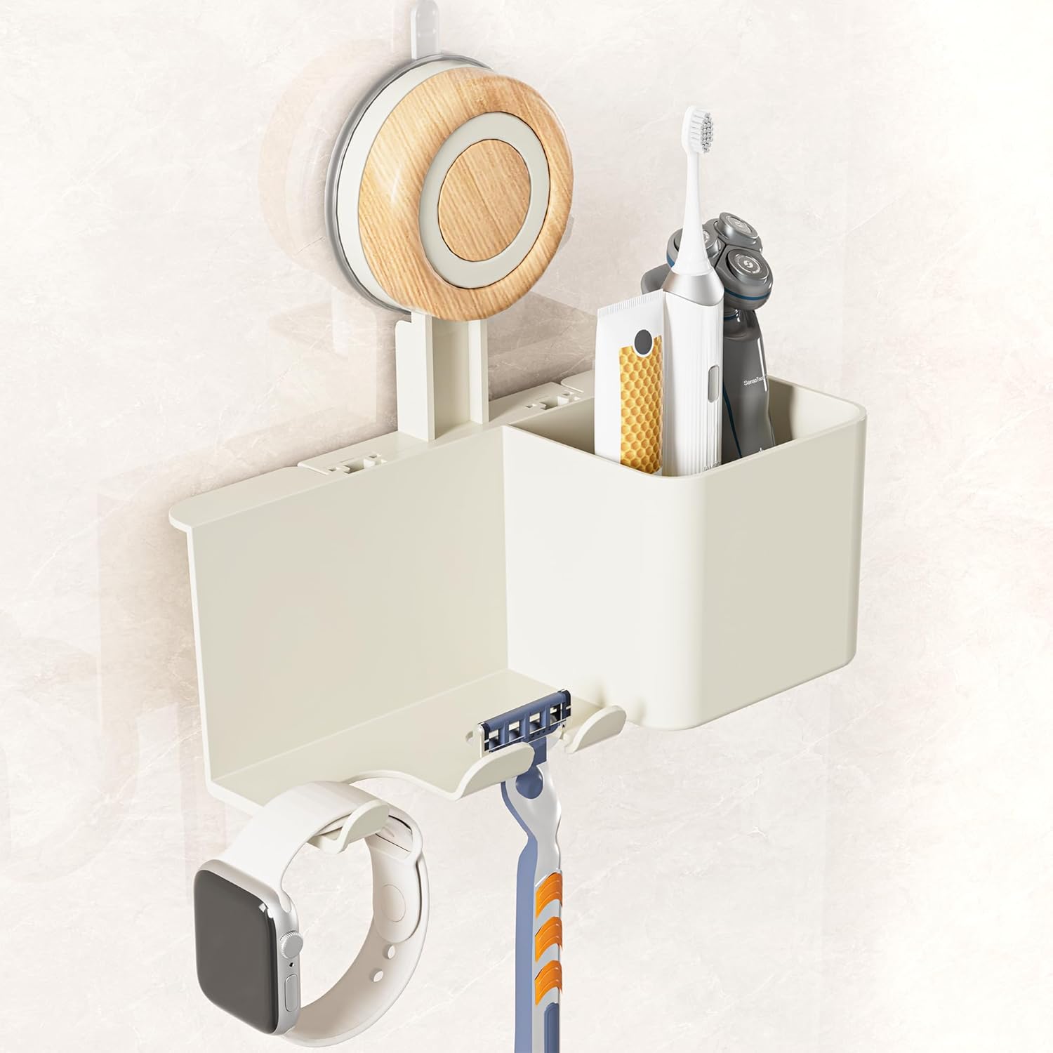 3-in-1 Suction Cup Razor Holder with Storage Box