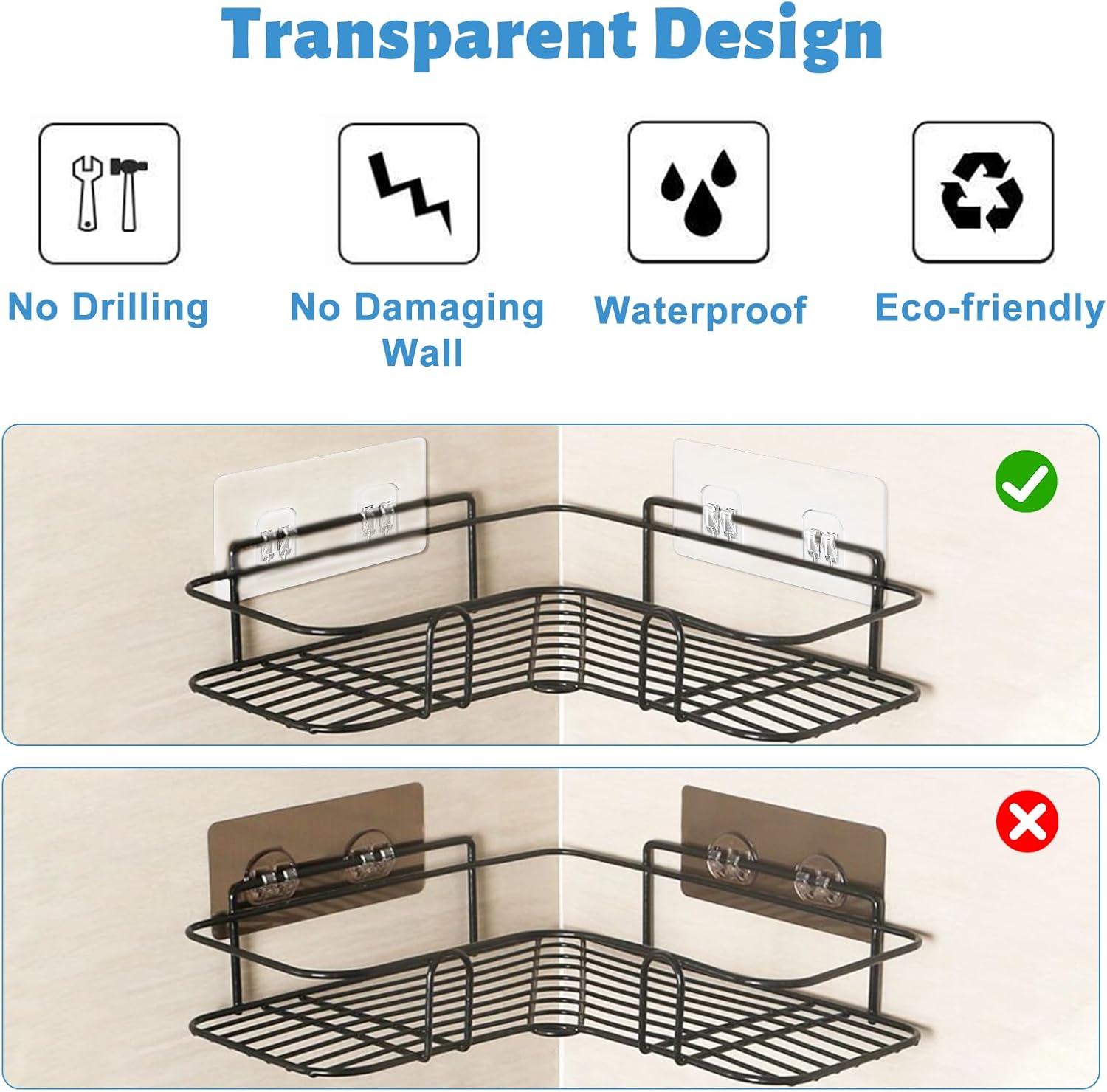 ChrisW 4-Pack Clear Suction Sticker for Bathroom Shelf