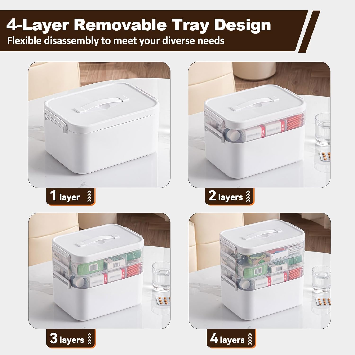 4-Tier Portable Medicine Cabinet with Handle and Removable Trays
