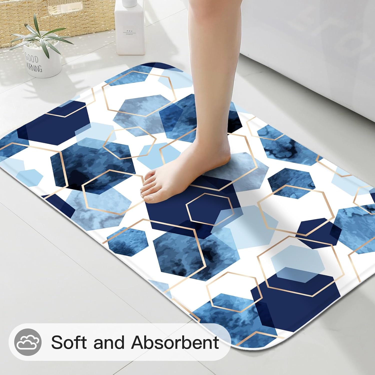 Litabel 4 Pcs Navy Blue Modern Geometric Bathroom Set