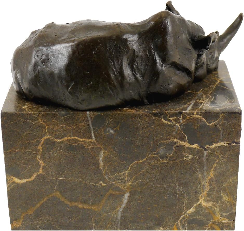 Animal Bronze Figure - Resting Rhino on Marble - Signed by Milo