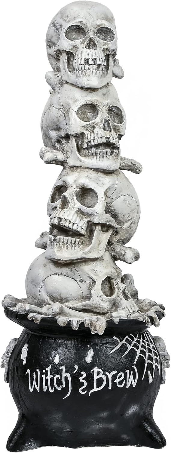 National Tree Company Stacked Skulls Cauldron Table Decoration 38 Inches