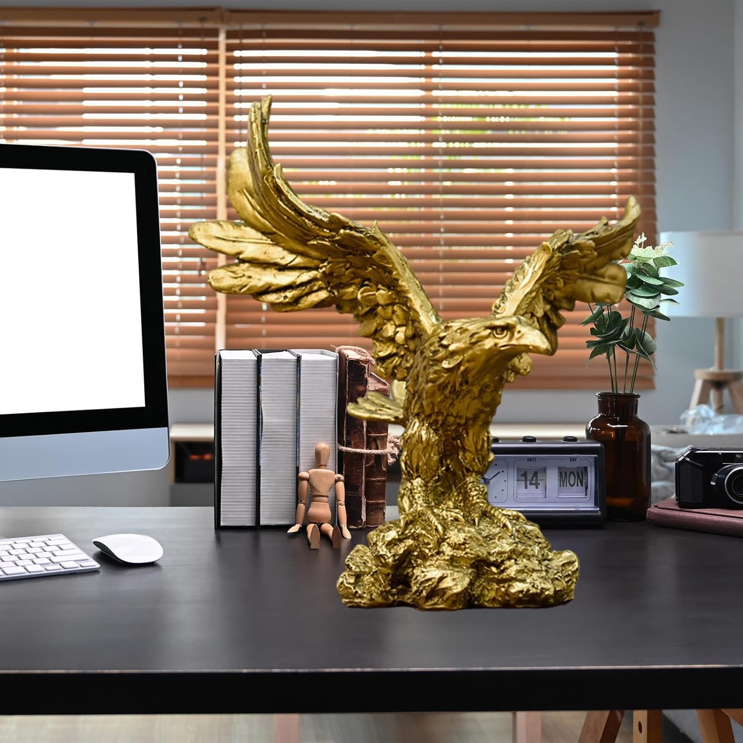 Golden Resin Flying Wild Eagle Statue - Home Office Decor