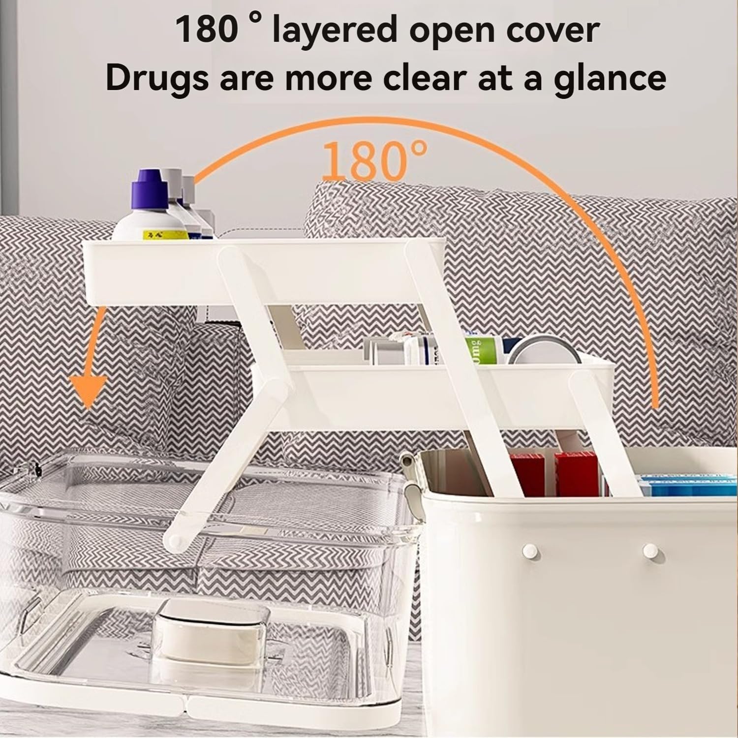 3-Tier Medicine Cabinet with Handle and Clear Lid
