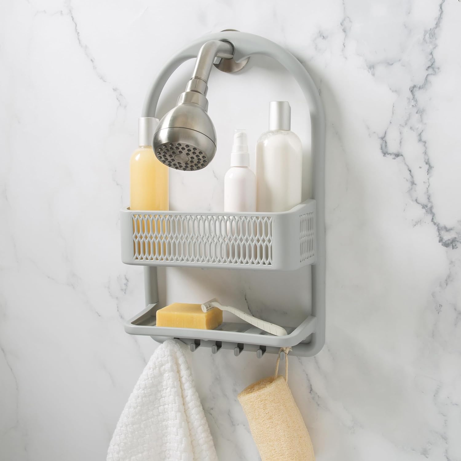 Bath Bliss Shower Caddy with 6 Hooks and Suction Cup