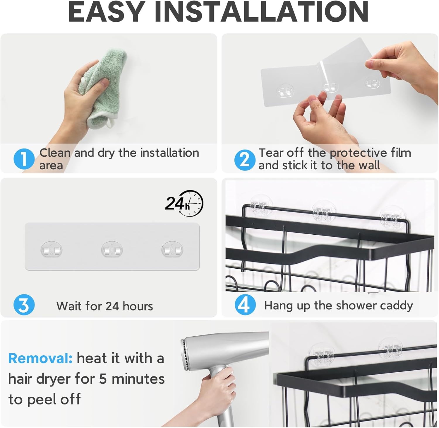 Shower Caddy Adhesive Replacement 6pcs Strong Hooks for Bathroom Storage