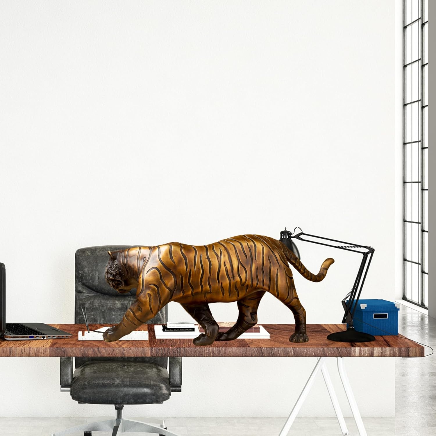 YouFine Bronze Tiger Statue 189 Inch Solid Brass Home Decor