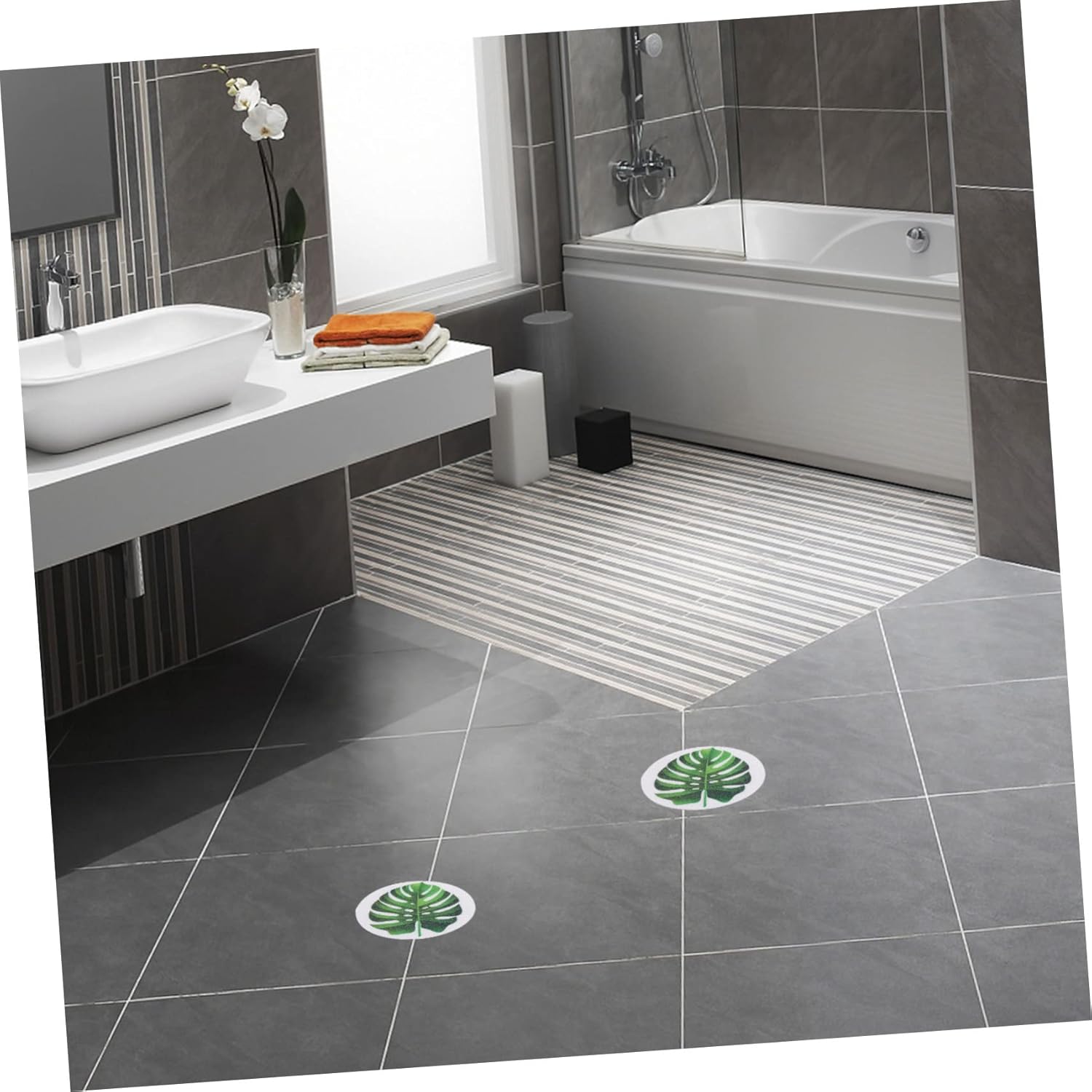 1 Set Non-Slip Tropical Leaf Bathtub Stickers