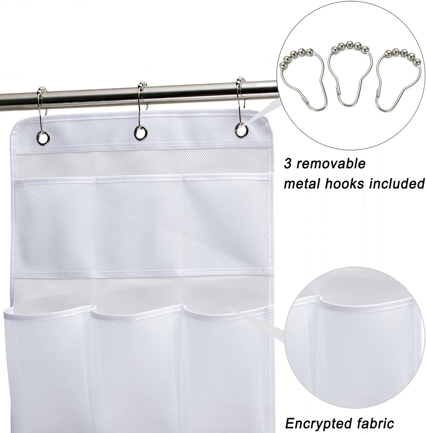 KIMBORA 8-Pocket Mesh Shower Caddy with 3 Rings