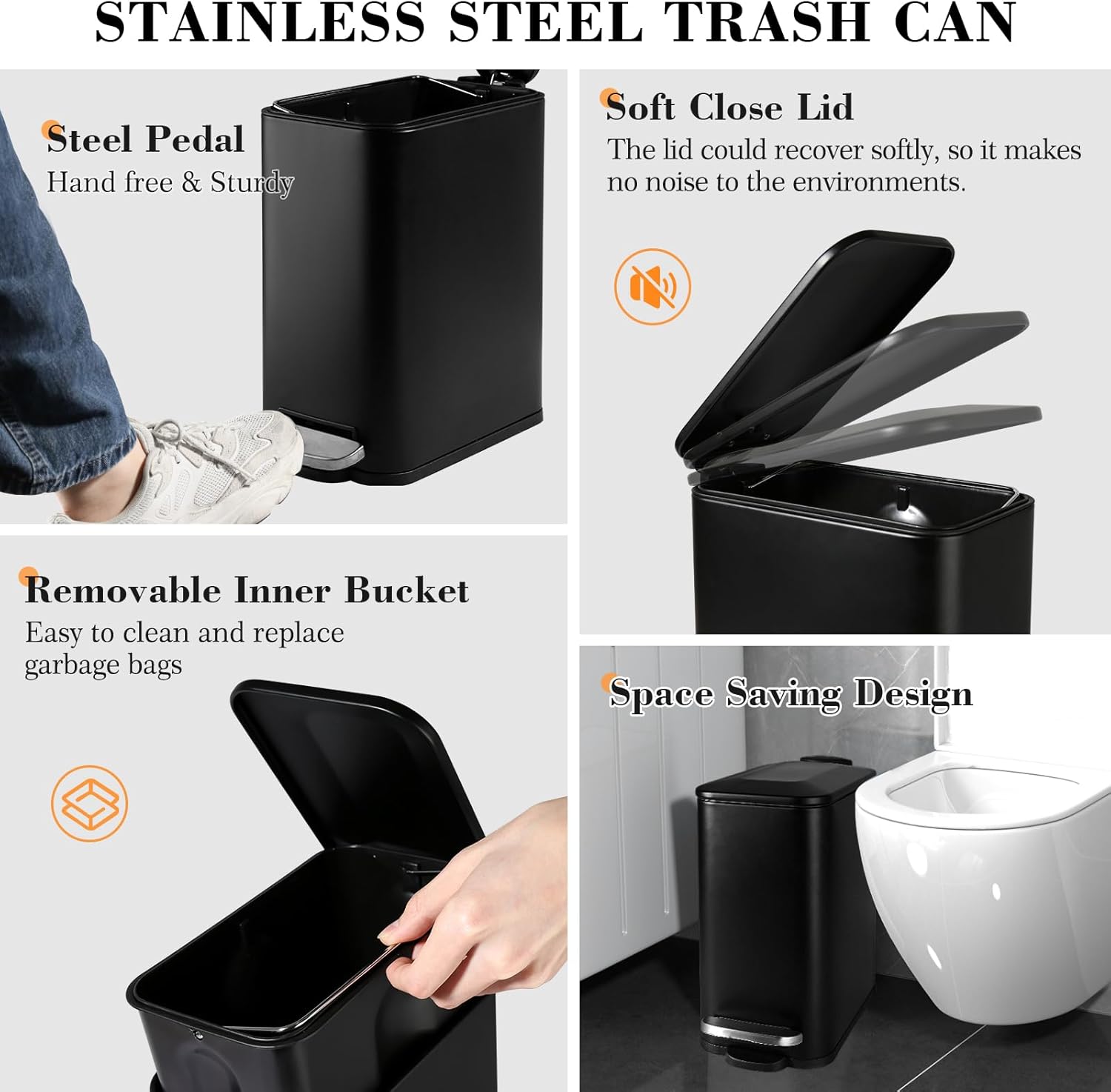 Kasunting 7 Pcs Matte Black Bathroom Accessories Set