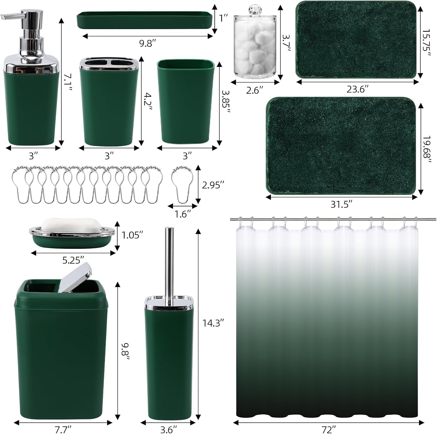 XLHOMO Dark Green Bathroom Accessory Set 24PC 1