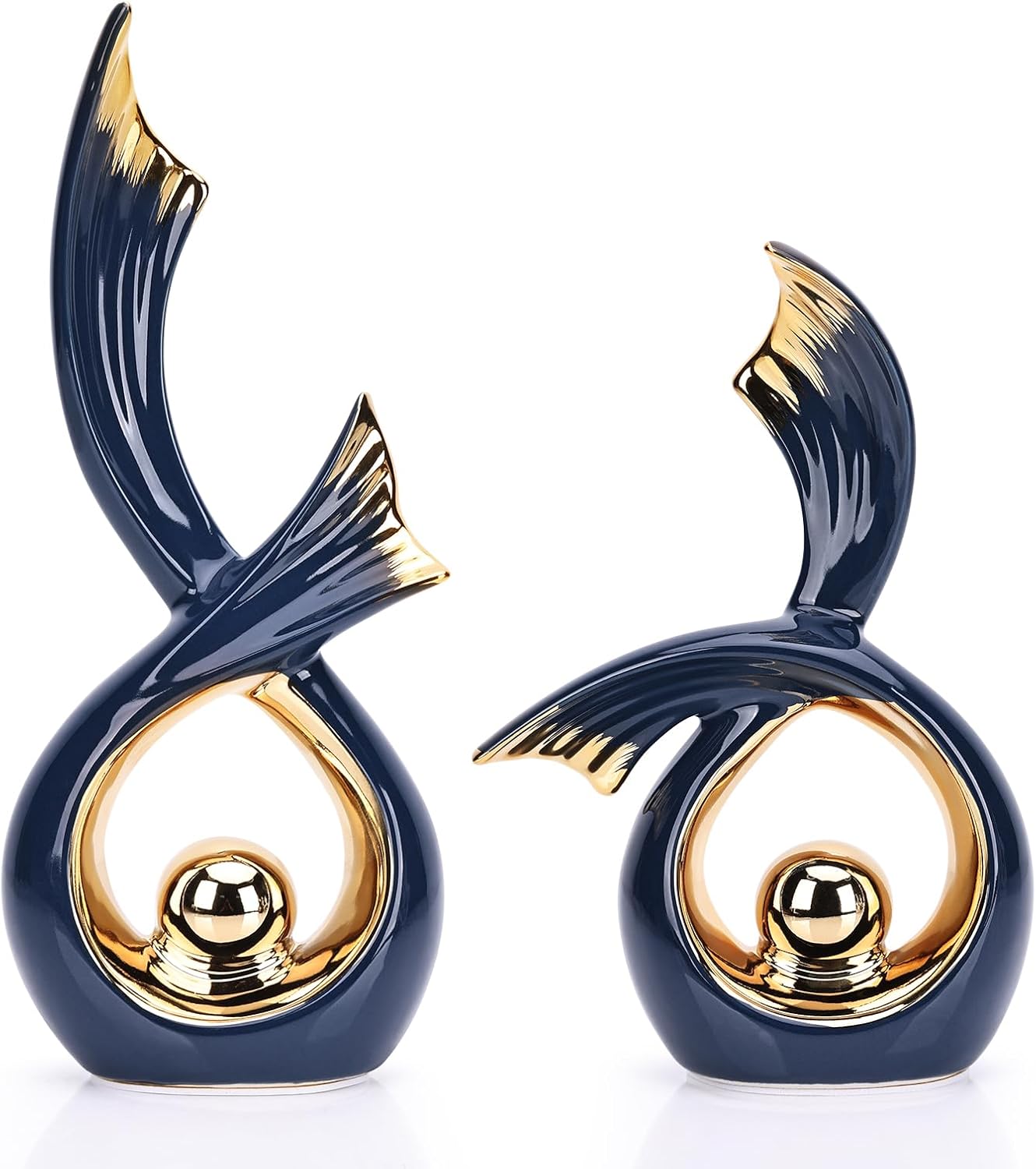 LCCCK Blue Gold Ceramic Abstract Sculpture Decor