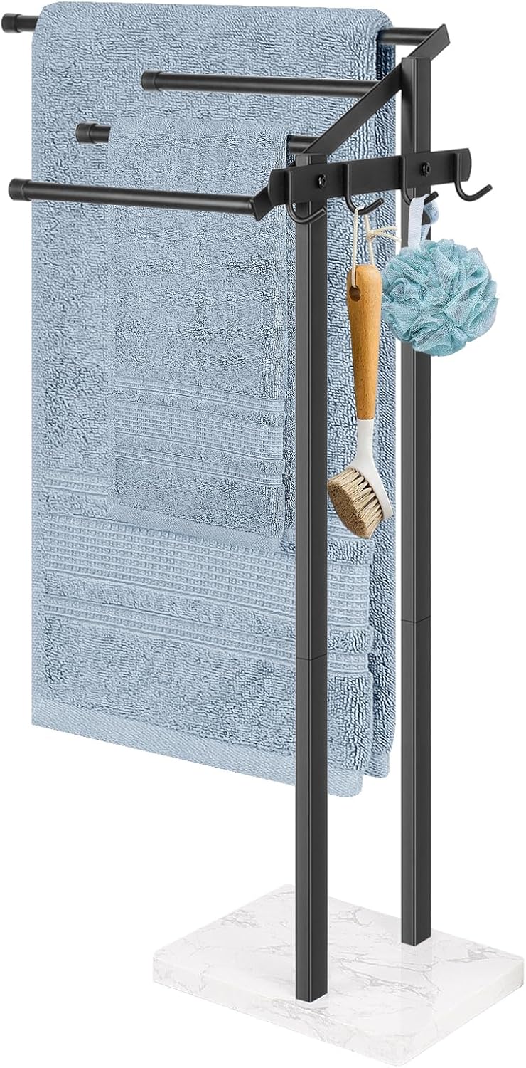 HarJue 36 H Towel Rack with Marble Base and Hooks