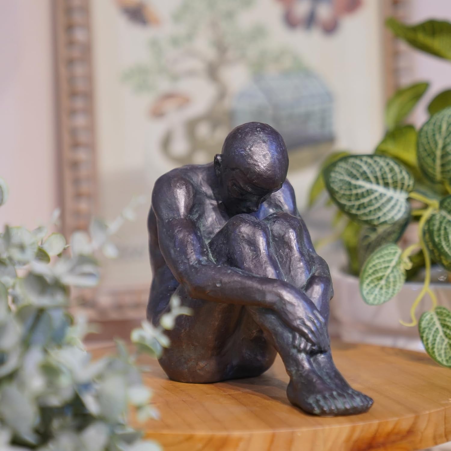 Guichifun Resin Bronze Sitting Man Statue Home Decor