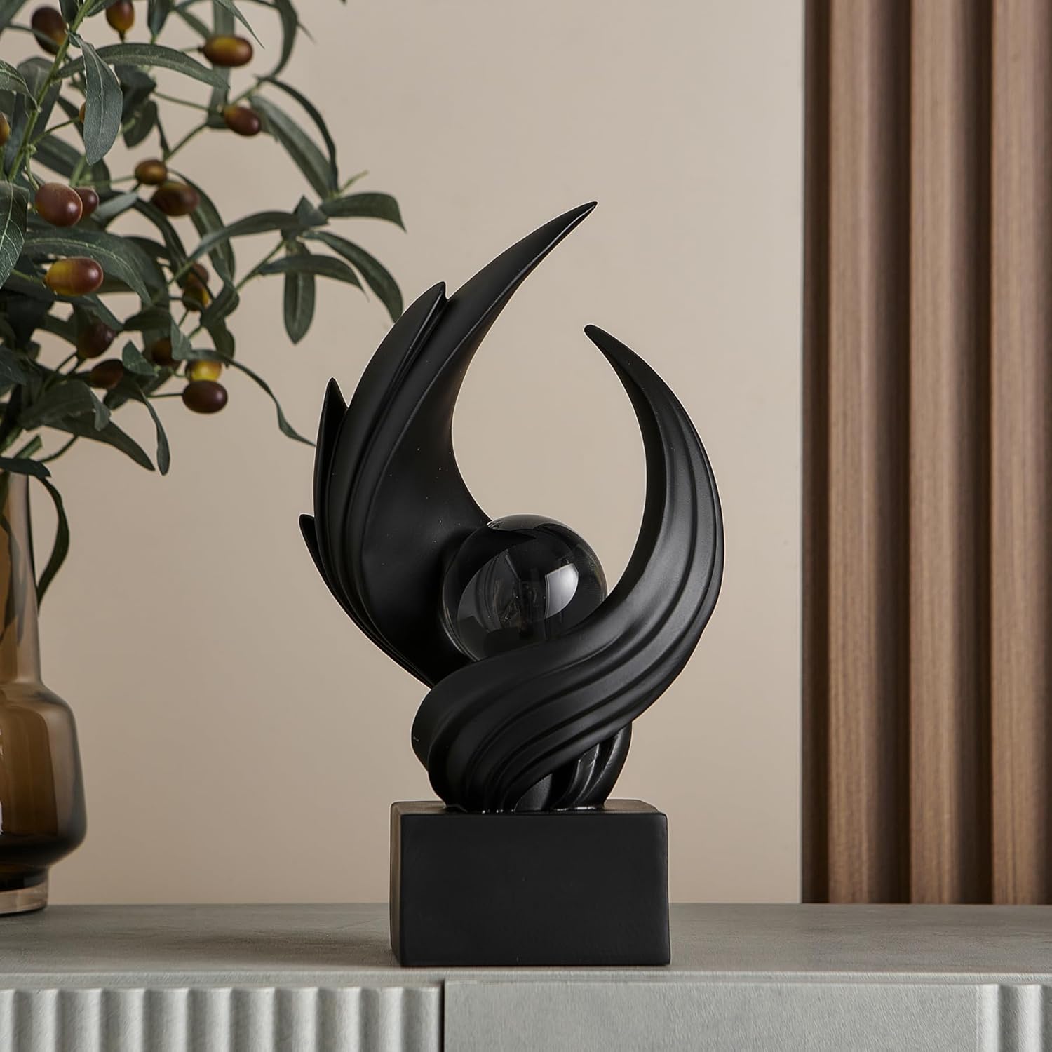 Abstract Art Sculpture Resin Gold Modern White Decor