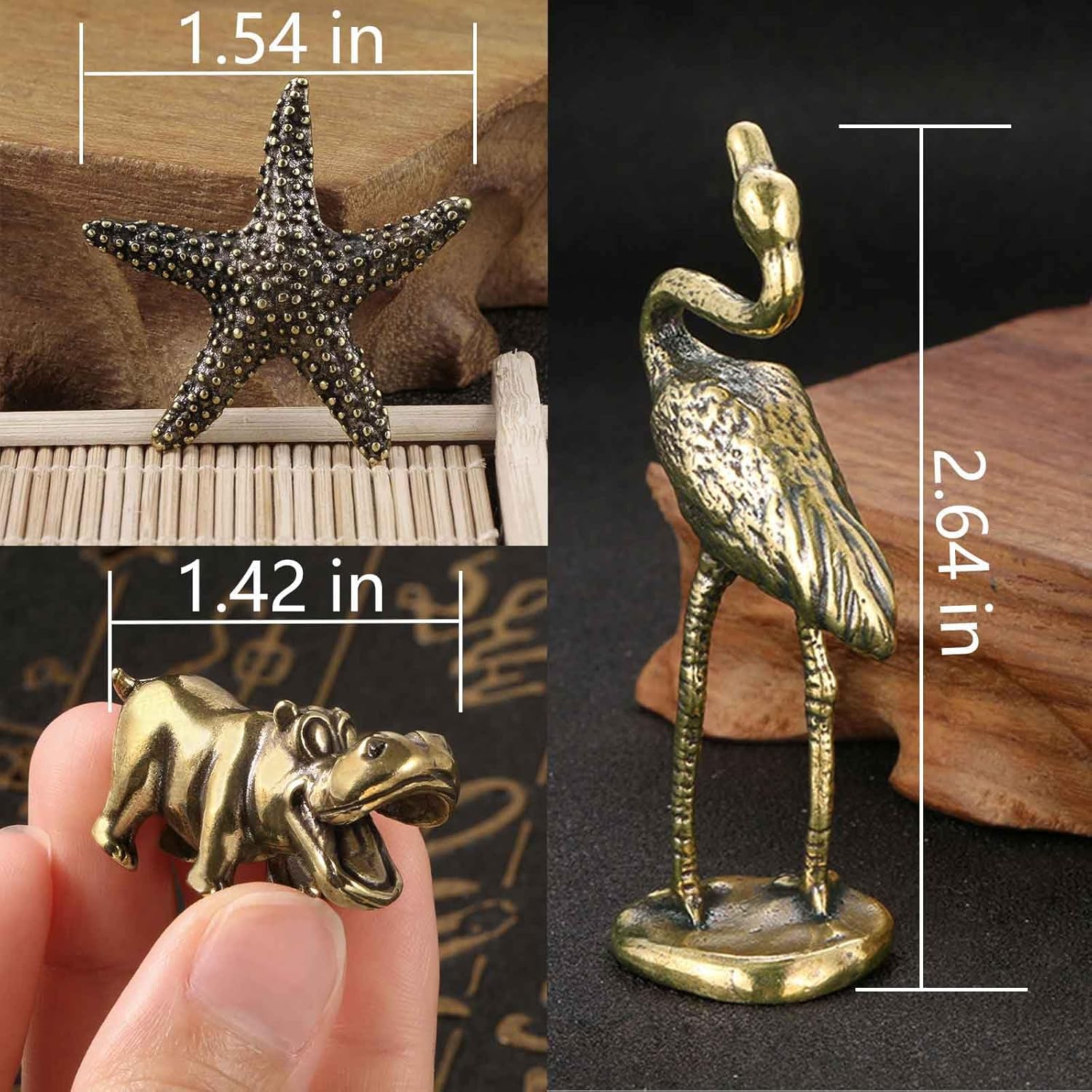 SnowOwl Mini Brass Statue Ornament 3PC Gold Set