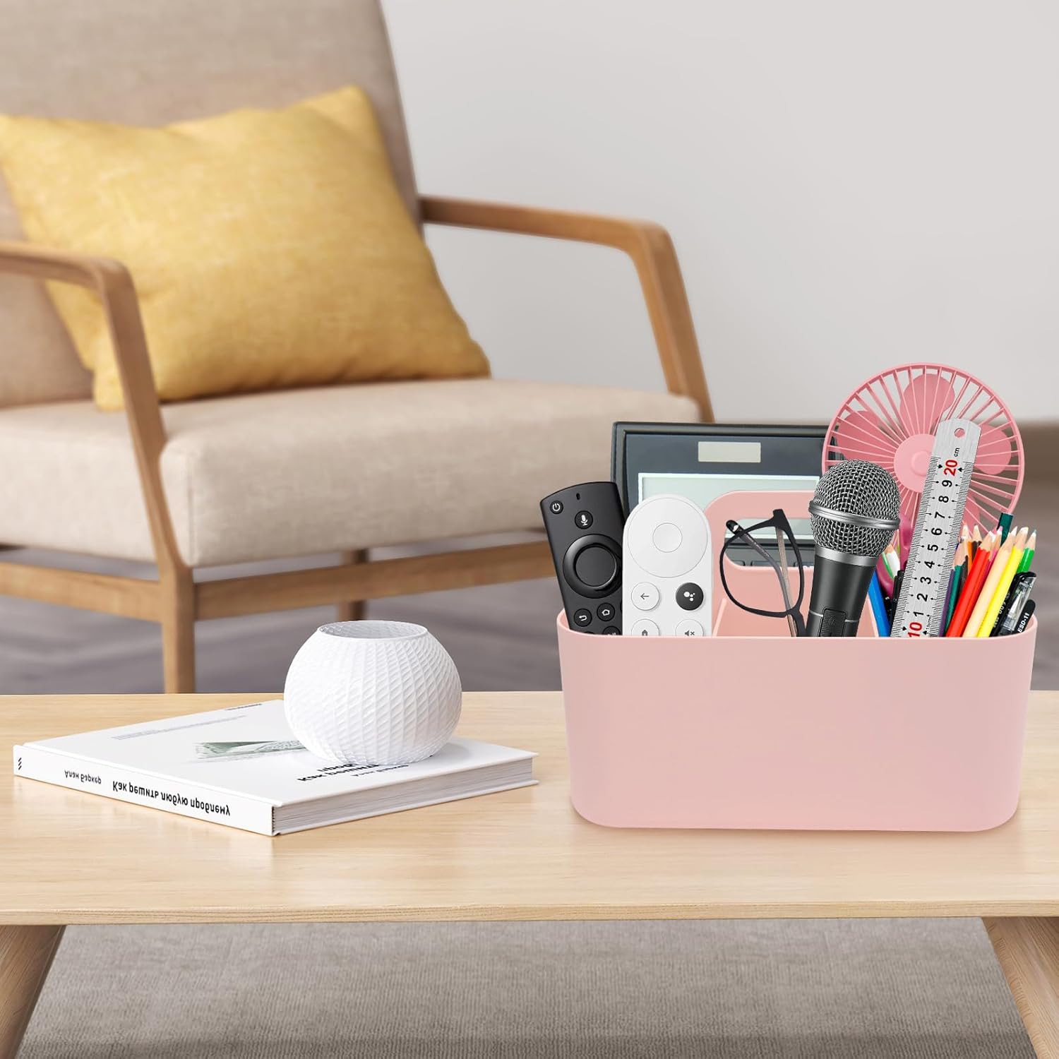 Pink Plastic Shower Caddy with 5 Grids and Handle