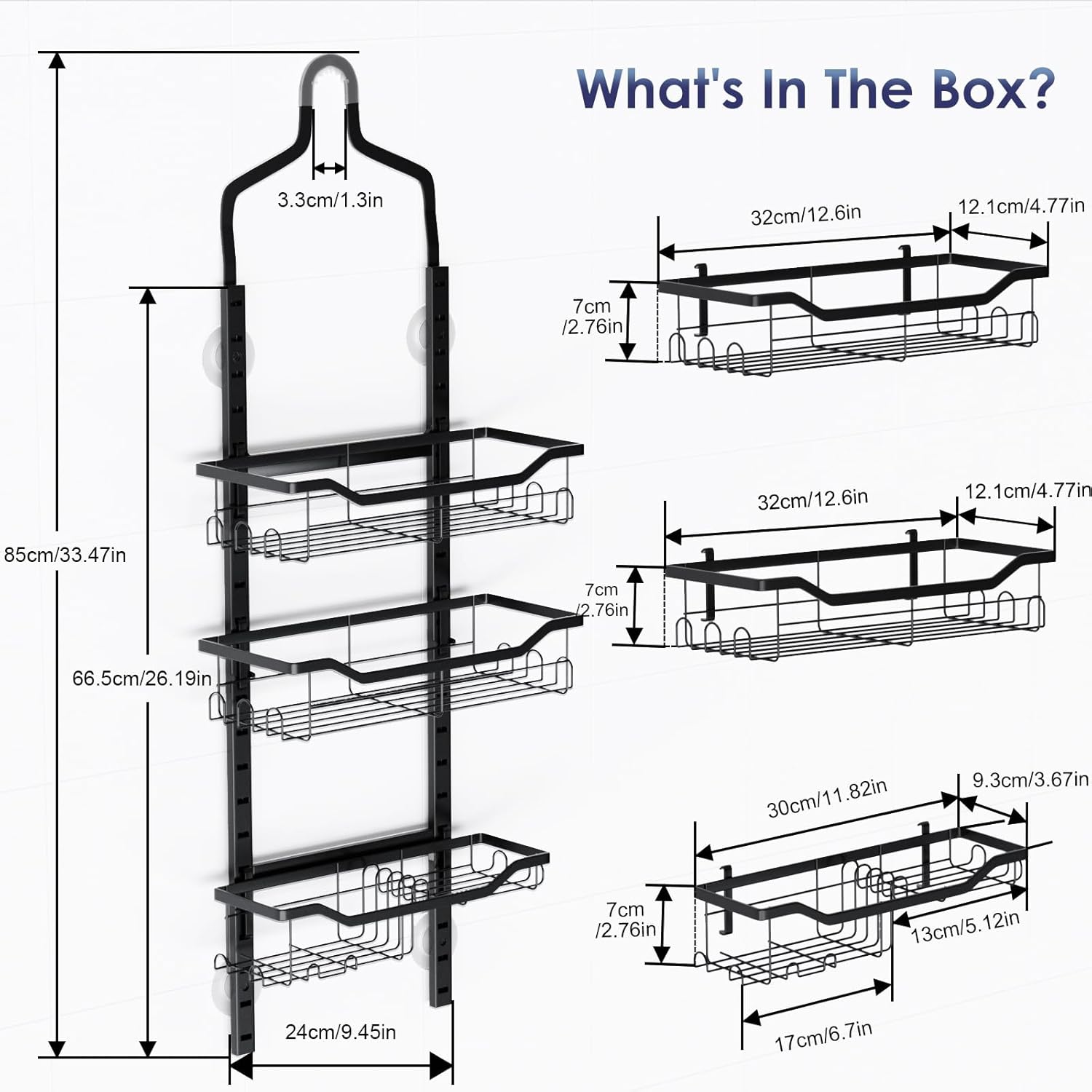 Foldable Shower Caddy - 3 Tier Adjustable No Drilling