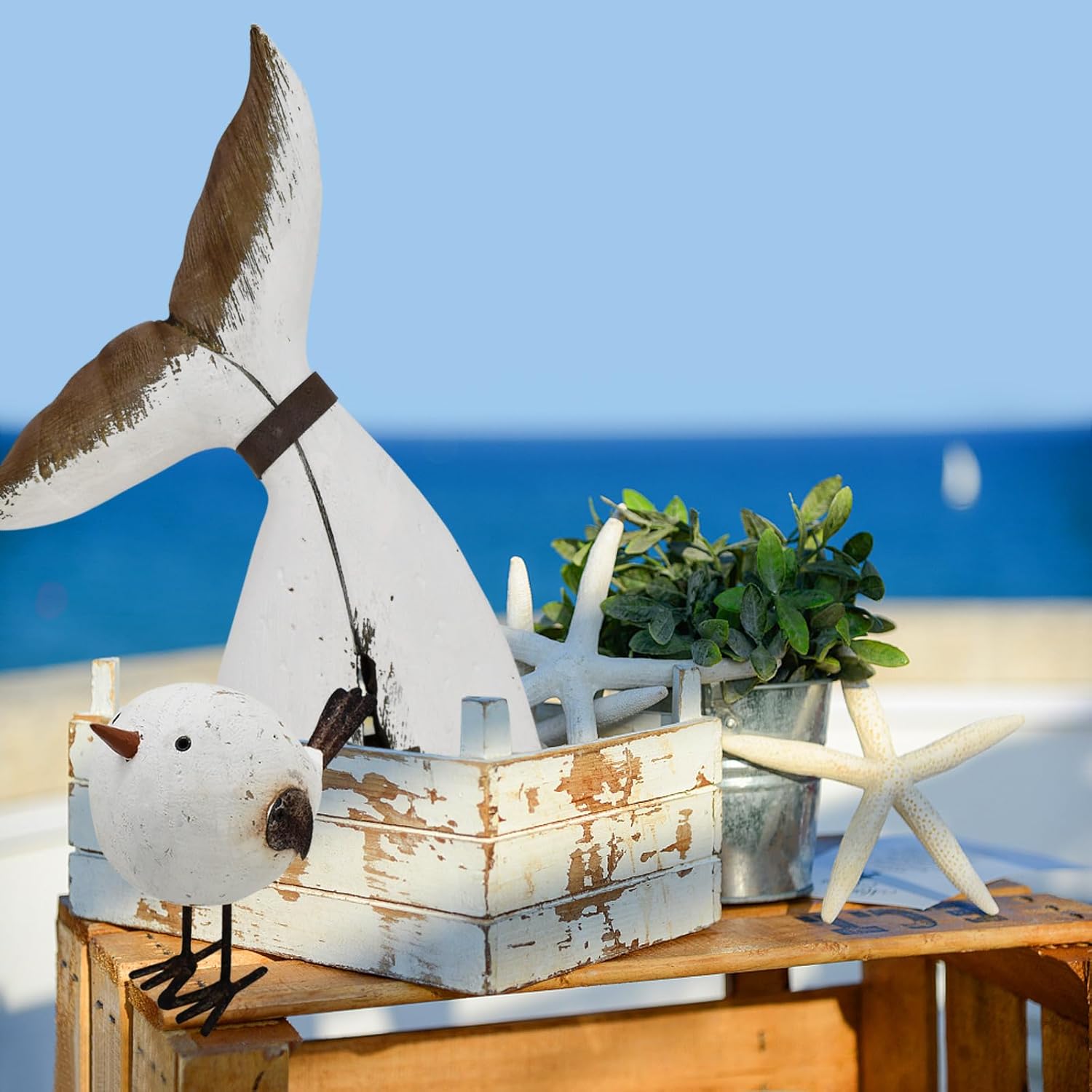 Aecipl Wood Seagull Sculpture Nautical Decor Statue