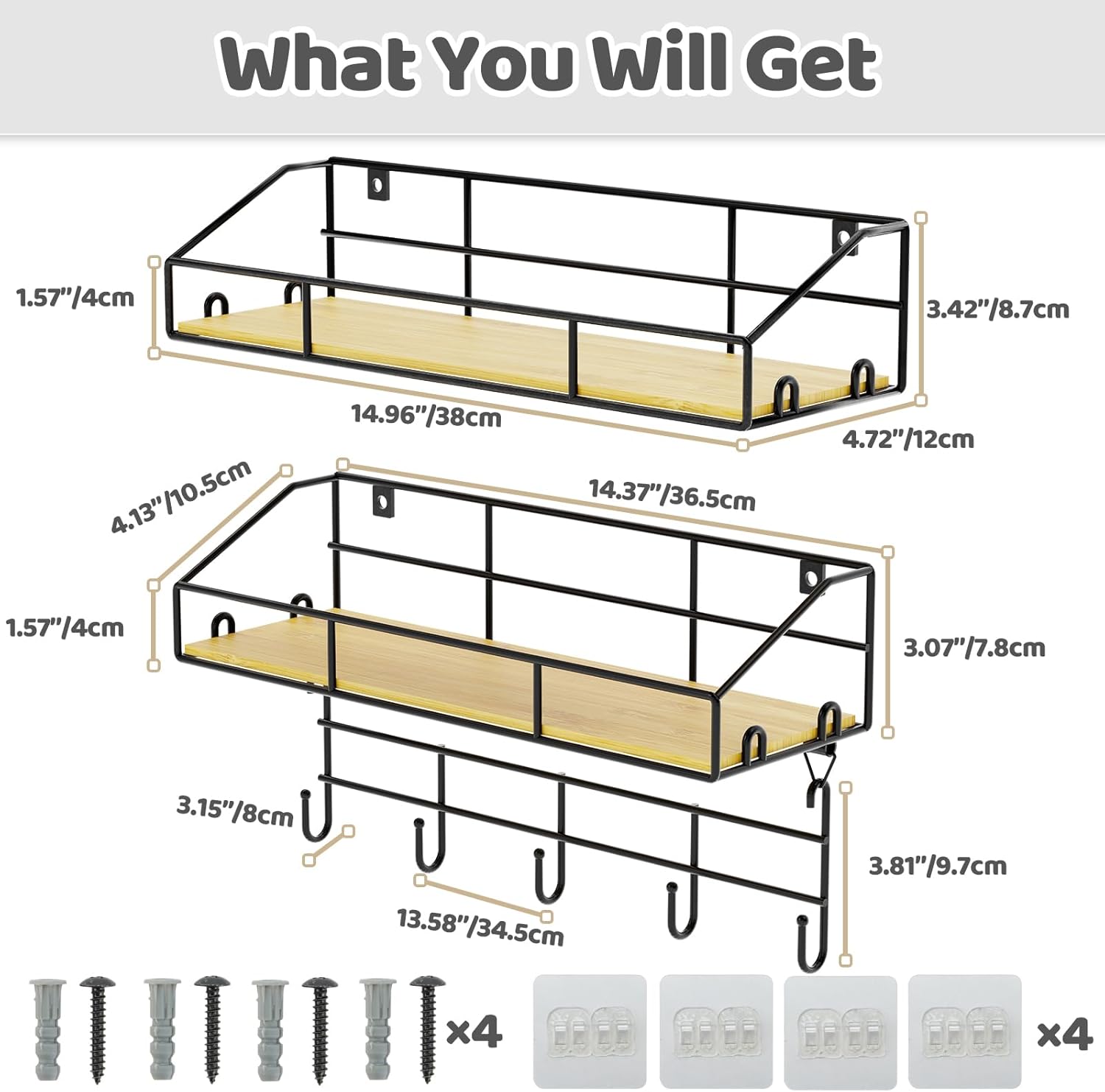 Edergoo Shower Caddy 2 Pack with Hooks and Bamboo Design