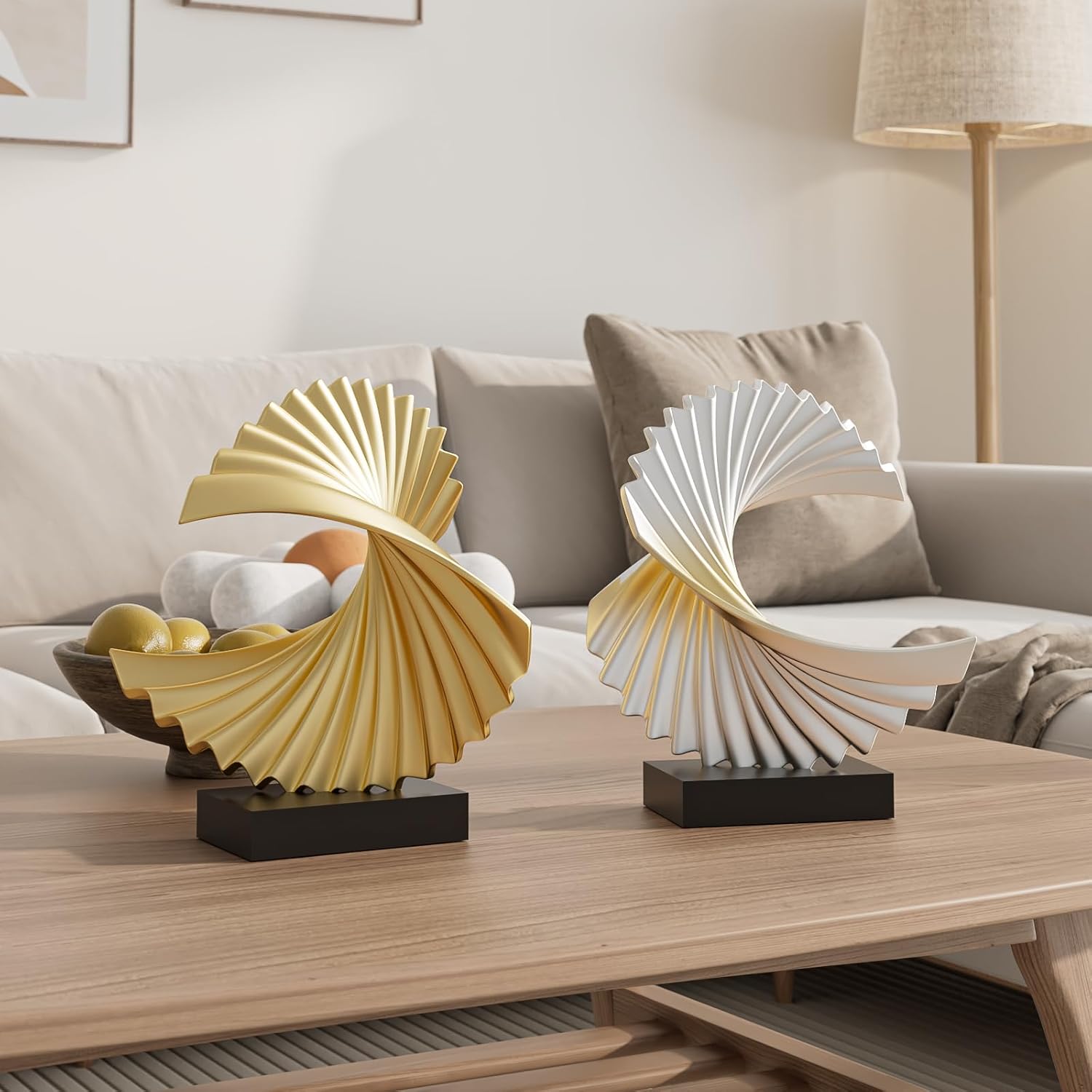 Ocean Wave Sculpture - Modern Abstract Statue Silver