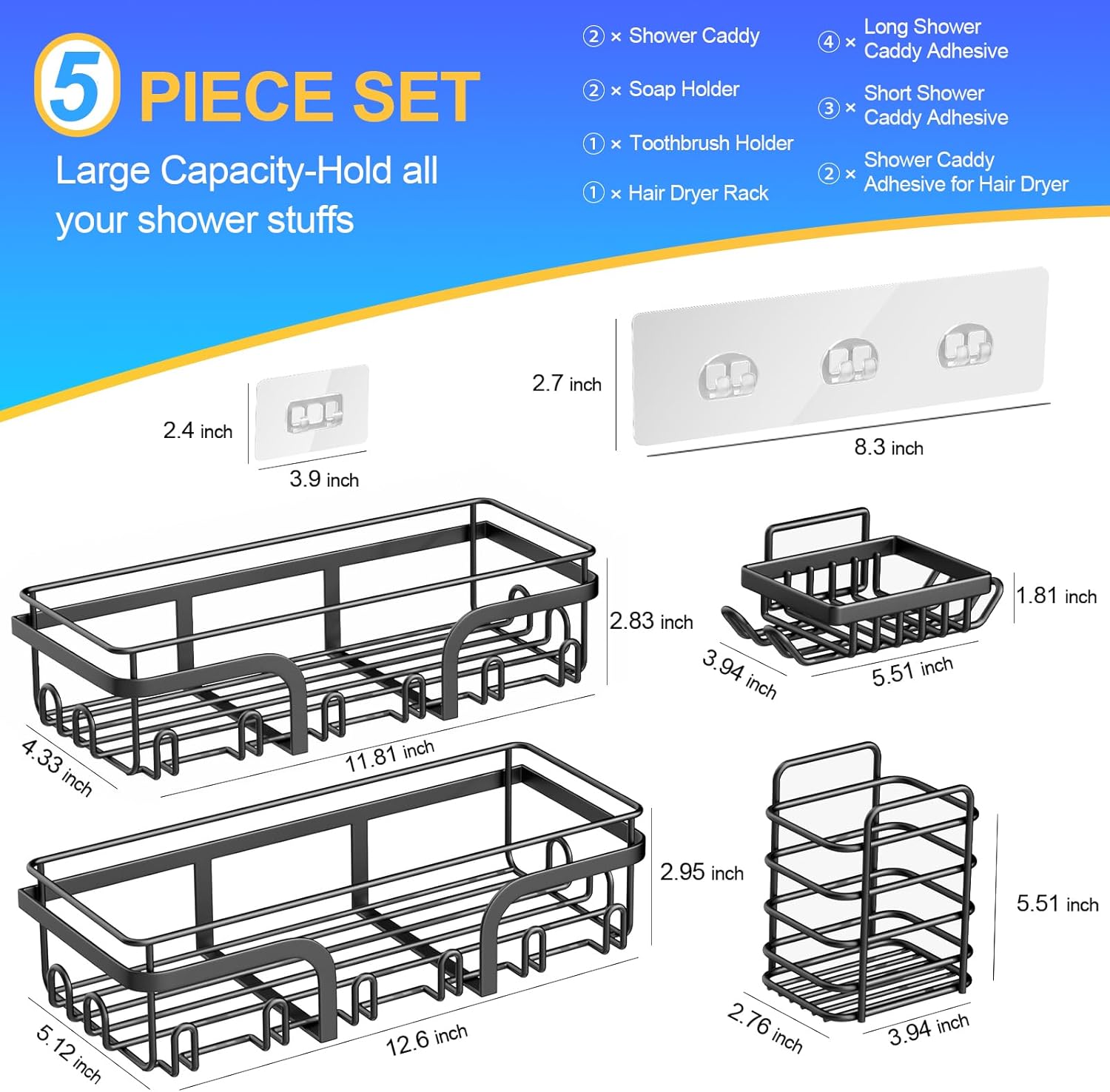 Hostaque 5-Pack Adhesive Shower Caddy Set