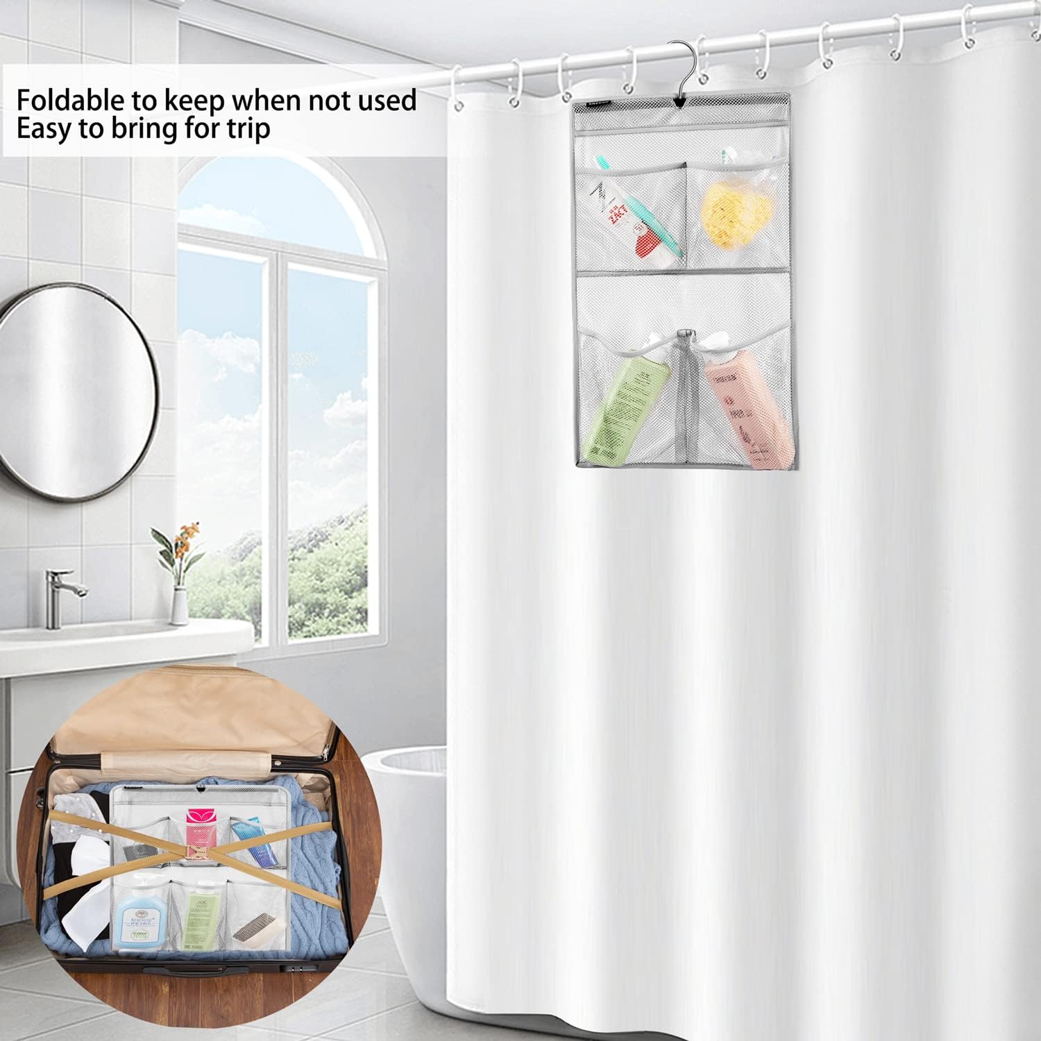 ANZORG Mesh Shower Caddy with 4 Pockets and Rotating Hanger
