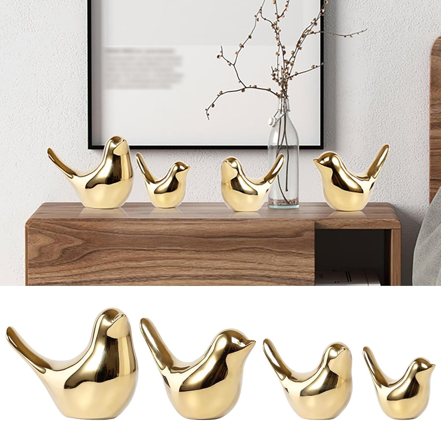 Nudsfuii Gold Ceramic Bird Ornament Sculpture