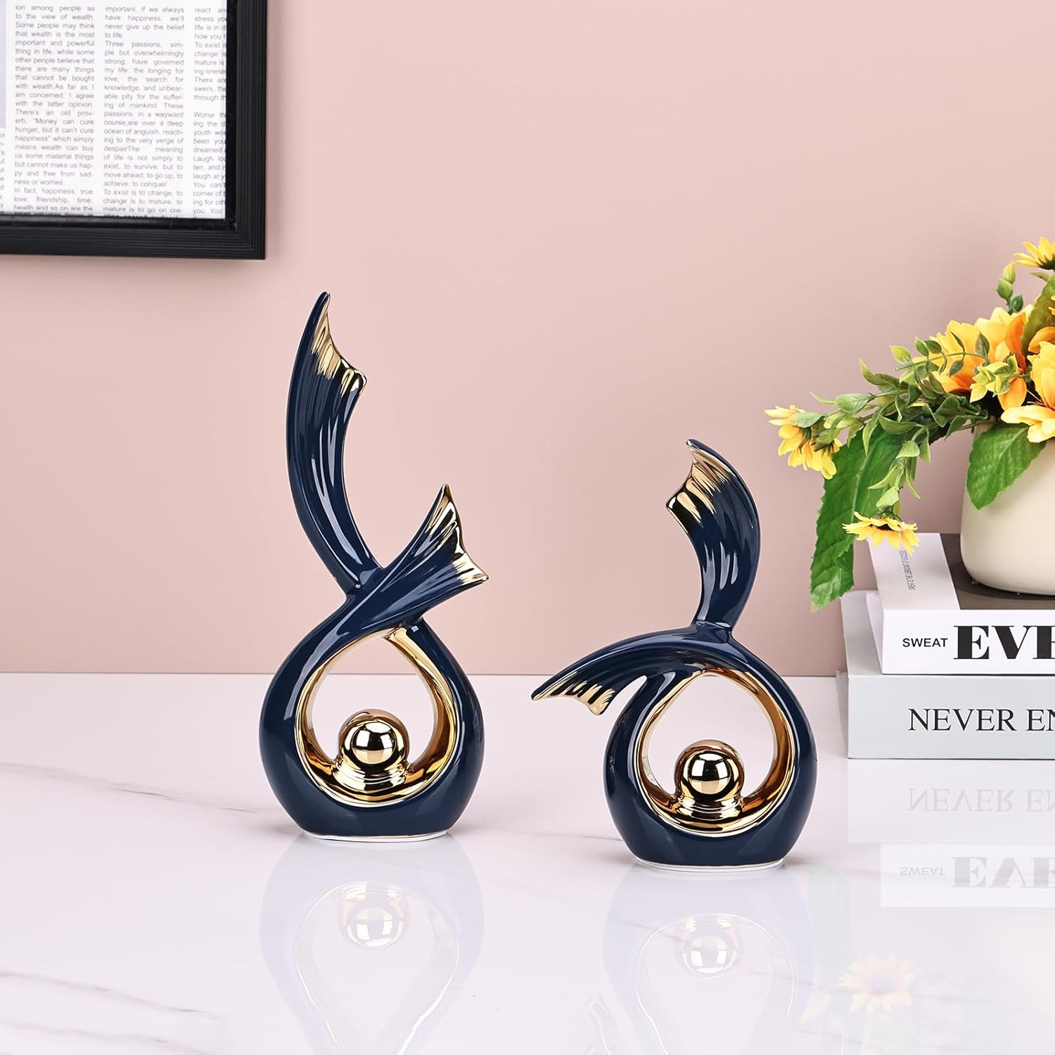 LCCCK Blue Gold Ceramic Abstract Sculpture Decor
