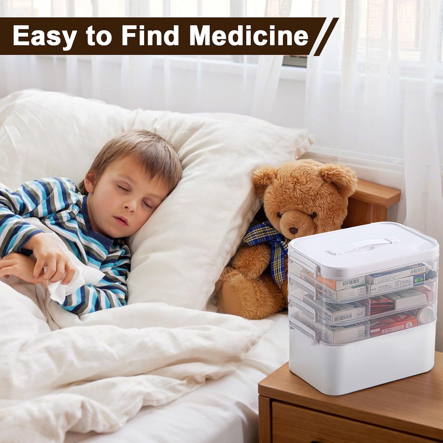 4-Tier Portable Medicine Cabinet with Handle and Removable Trays